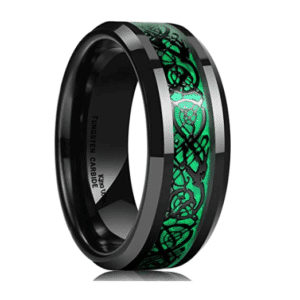 King Will Dragon - Anillo de carburo de tungsteno para hombre, 0.315 in, fibra de carbono verde, color negro