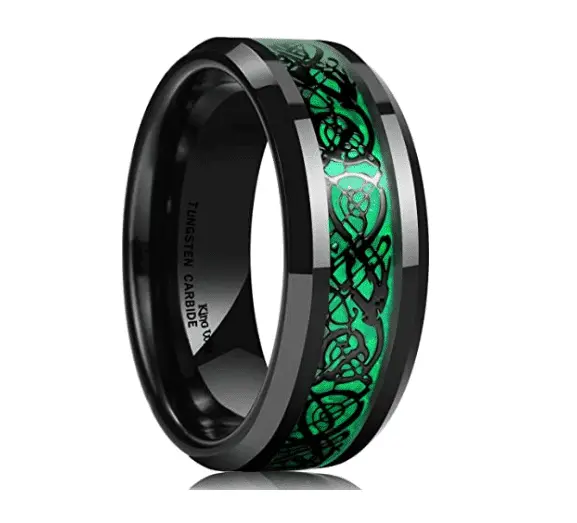 King Will Dragon Anillo De Carburo De Tungsteno Para Hombre 0.315 In Fibra De Carbono Verde Color Negro