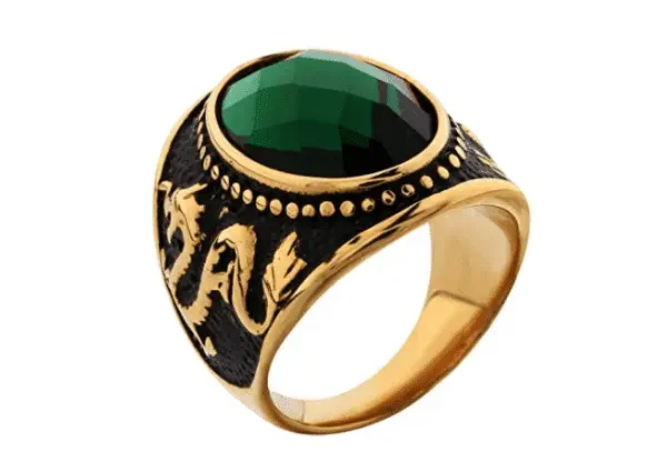 Anillo De Acero Inoxidable Estilo Vintage Color Verde Esmeralda De Dragón