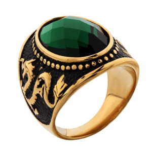 Anillo de acero inoxidable estilo vintage color verde esmeralda de dragón