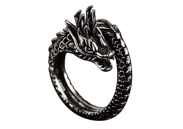 Anillo De Apertura De Talla única Ajustable Con Superficie Tallada De Dragón Plateado Vintage