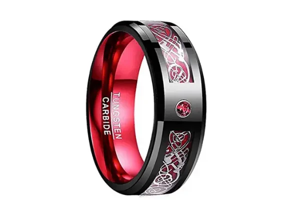 Anillo De Carburo De Tungsteno De 0.315 In Para Hombre Diseño De Dragón Celta 1