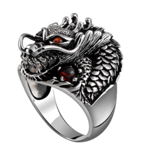Anillo de plata de ley 925 con diseño de dragón dominante con anillos de rubí punk para (1)