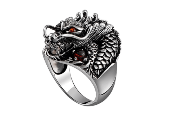 Anillo de plata de ley 925 con diseño de dragón dominante con anillos de rubí punk para (1)