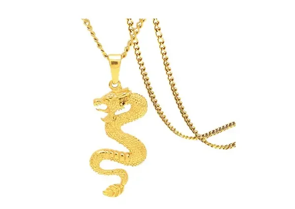 Fusamk Hip Hop Collar Con Colgante De Dragón De Acero Inoxidable Chapado En Oro De 18 Quilates