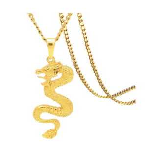 Fusamk Hip Hop Collar con colgante de dragón de acero inoxidable chapado en oro de 18 quilates