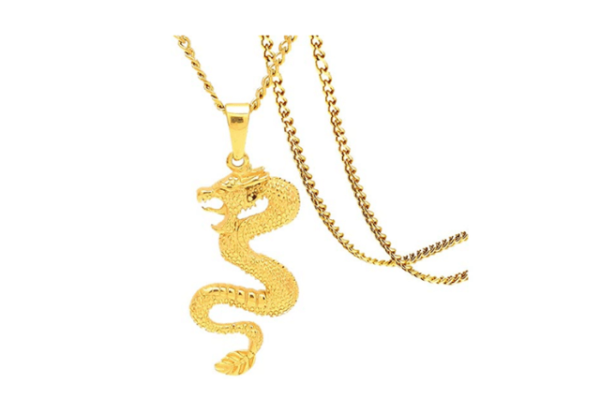 Fusamk Hip Hop Collar con colgante de dragón de acero inoxidable chapado en oro de 18 quilates