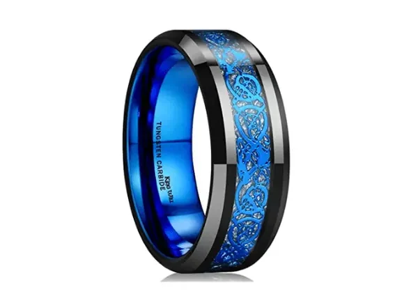 King Will Dragon Blue Celtic Tungsten Anillo Azul De Dragón 1