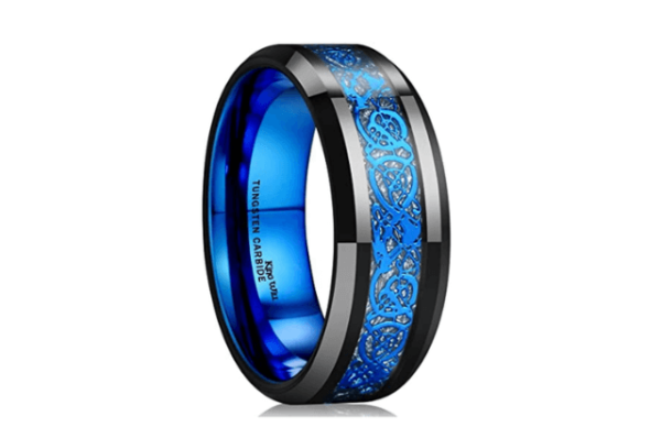 King Will Dragon Blue Celtic Tungsten anillo azul de dragón