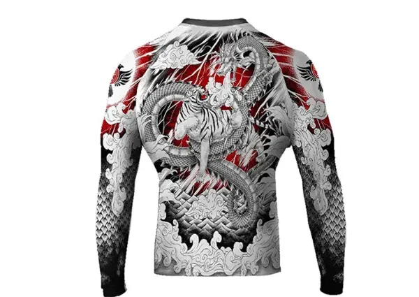 Raven Fightwear Men S Tiger Dragon Mma Bjj Rash Guard Blanco